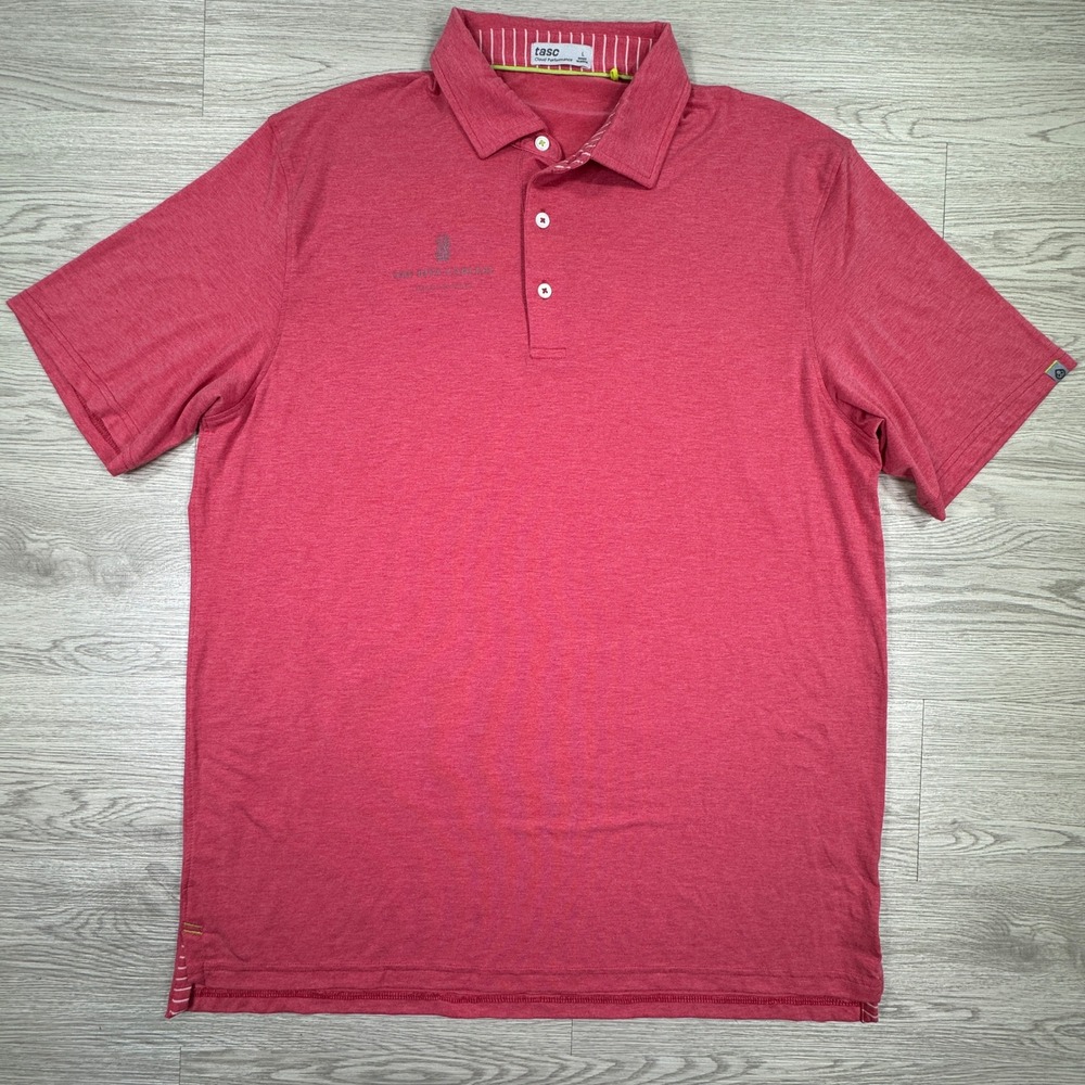 tasc Men's Polo Shirt Cloud Performance Red Large Ritz-Carlton Logo Golf Sporty